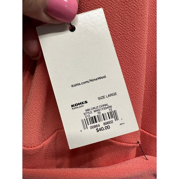 NWT Nine West Coral Faux Wrap Dress Flutter Sleeves Tie Waist Size L - Picture 9 of 10